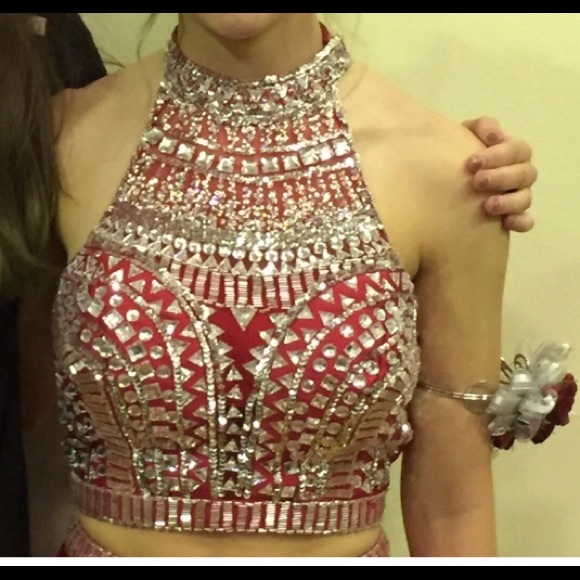 Rachel Allan red two piece mermaid prom dress. - Picture 7 of 8